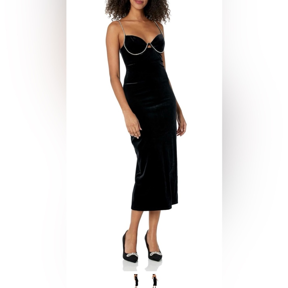 ASTR the label - Evale Rhinestone Velvet Midi Dress in Black - Size Small